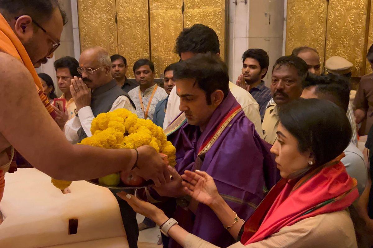 Gautam Gambhir and wife Natasha at a darshan at the Siddhivinayak temple in Mumbai on Thursday