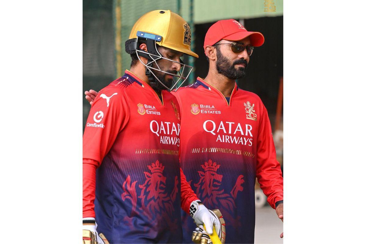 RCB captain Rajat Patidar and team mentor Dinesh Karthik at a nets session
