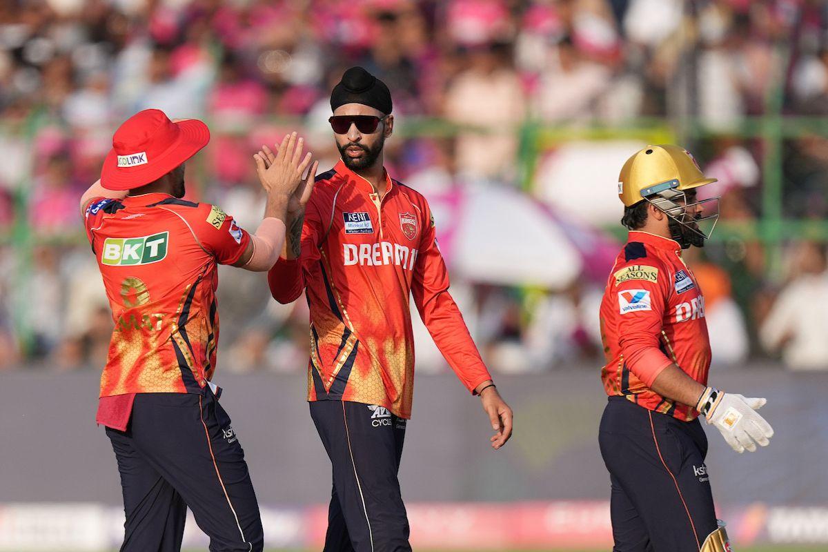 Harpreet Brar celebrates Vaibhav Suryavanshi's wicket