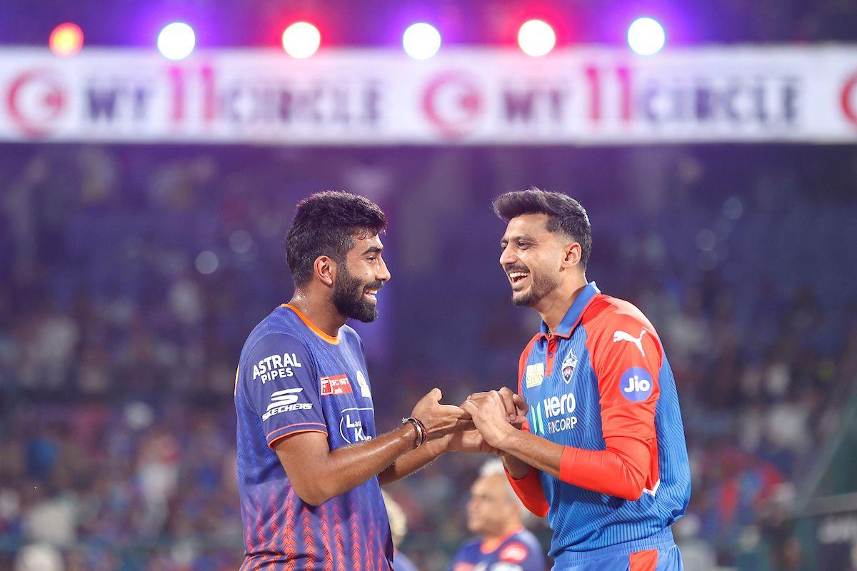 Mumbai Indians' Jasprit Bunrah and Delhi Capitals' Axar Patel. The two teams will face off in Mumbai on Wednesday