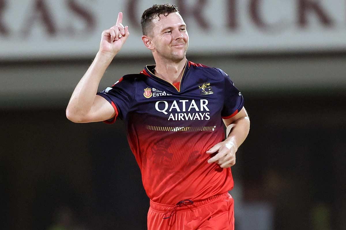 Josh Hazlewood celebrates