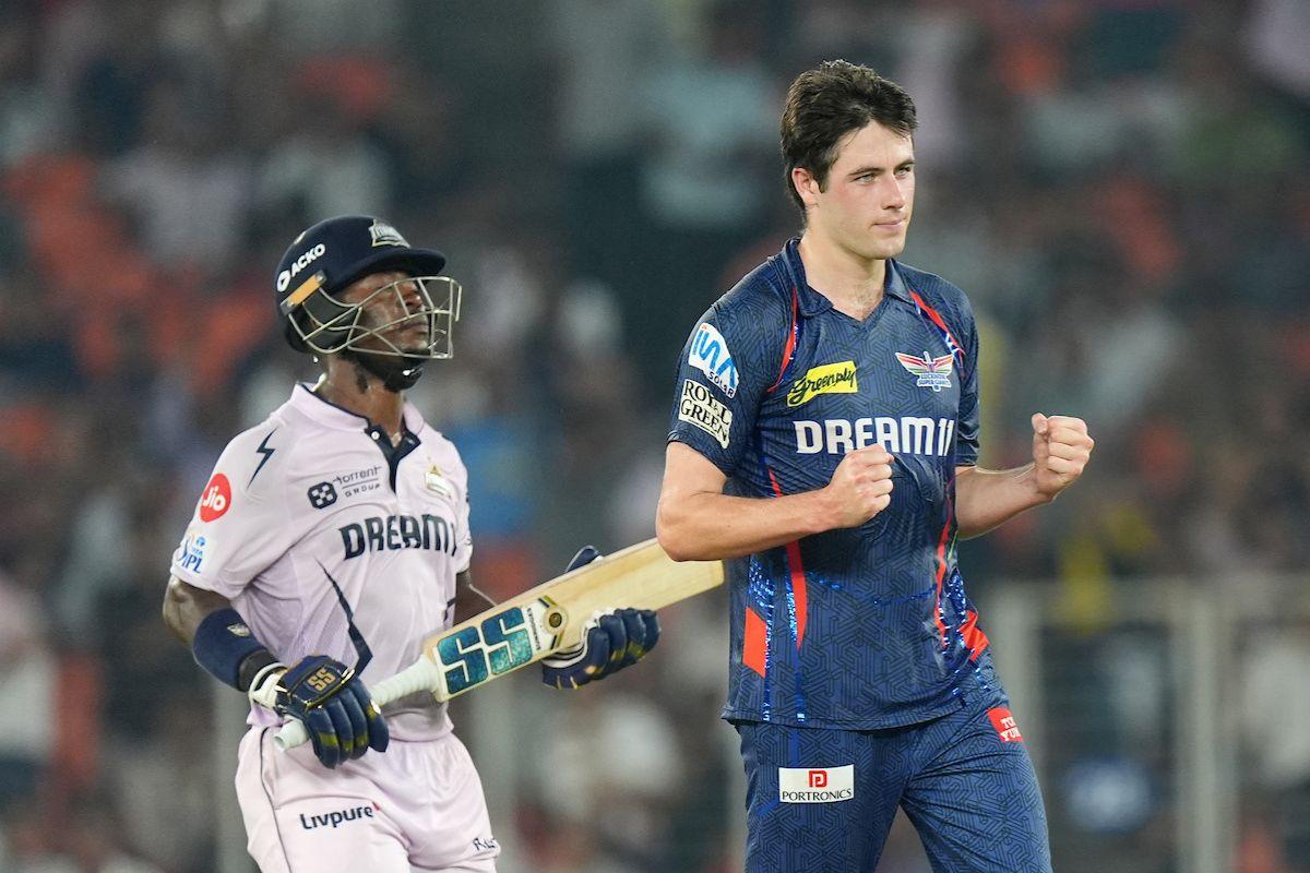 William O'Rourke celebrates the wicket of Sherfane Rutherford