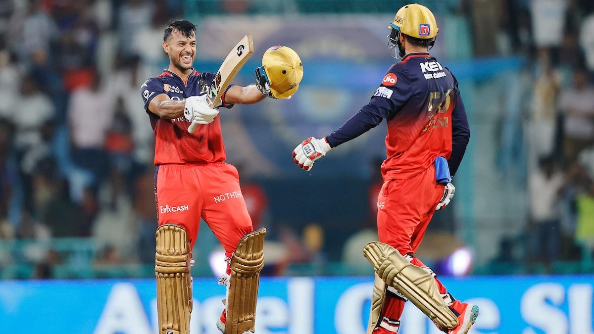 RCB's Jitesh Sharma celebrates hitting the winning runs against LSG in Lucknow on Tuesday.