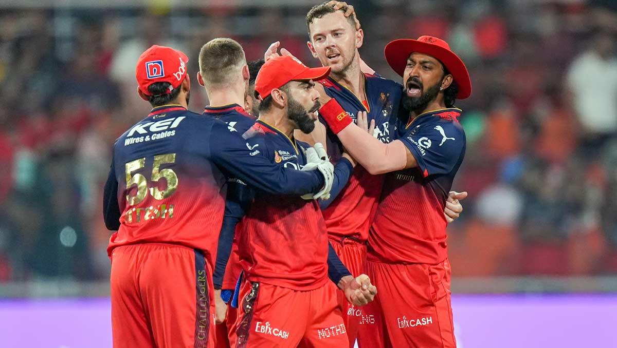 RCB celebrate with Josh Hazlewood