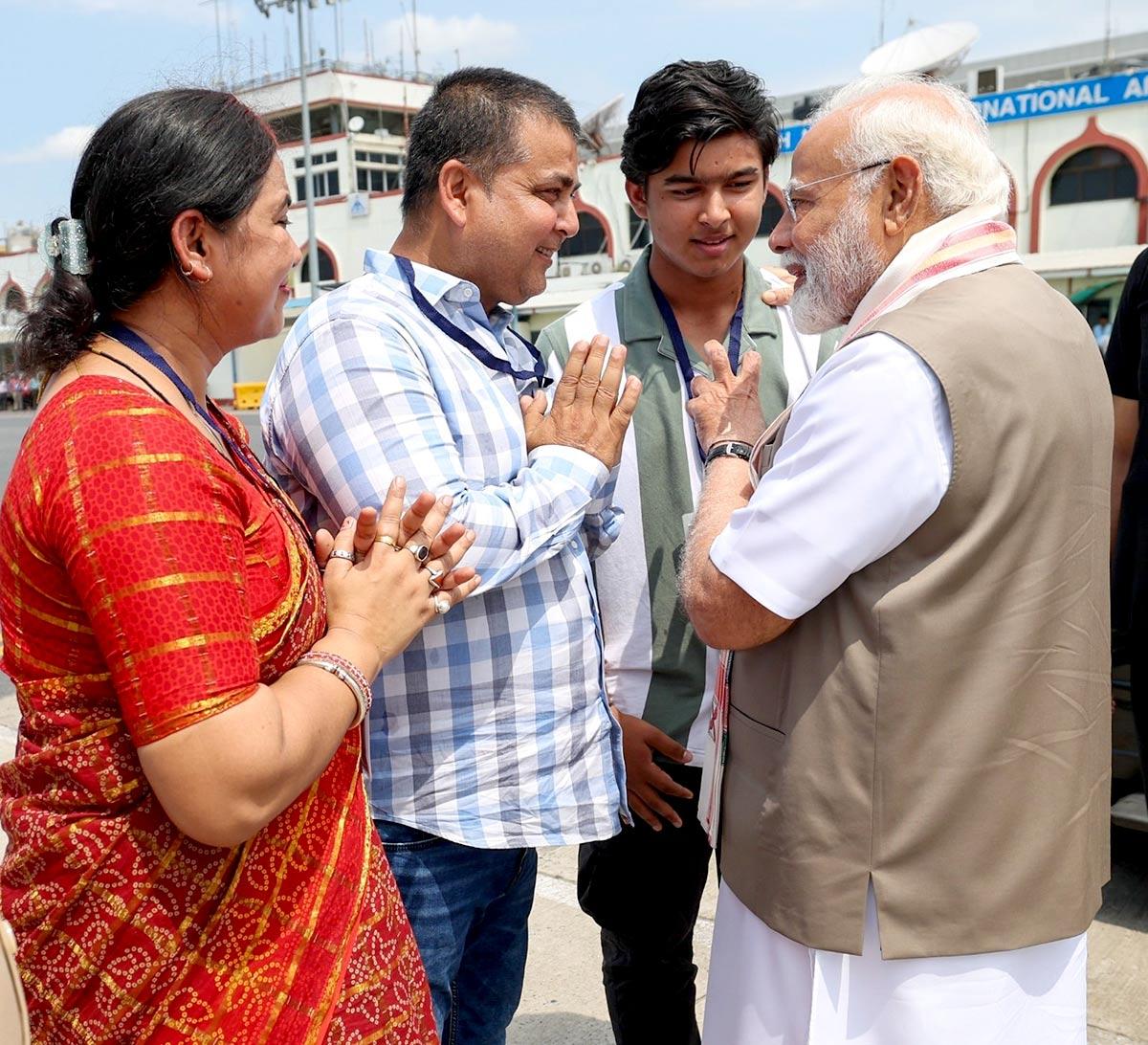 PM Narendra Modi chats with Vaibhav Suryanshi and his parents Sanjeev and Aarti
