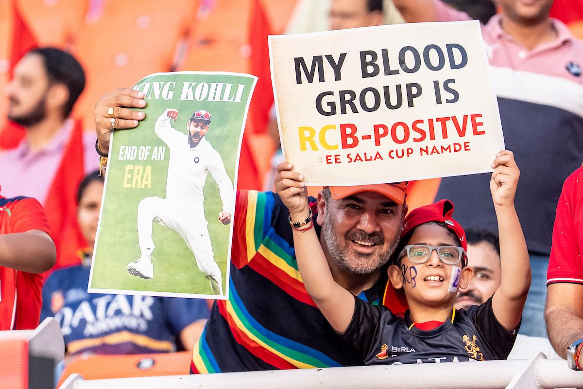 Royal Challengers Bengaluru fans during the Qualifier 1 between RCB and Punjab Kings in Mullanpur on Thursday