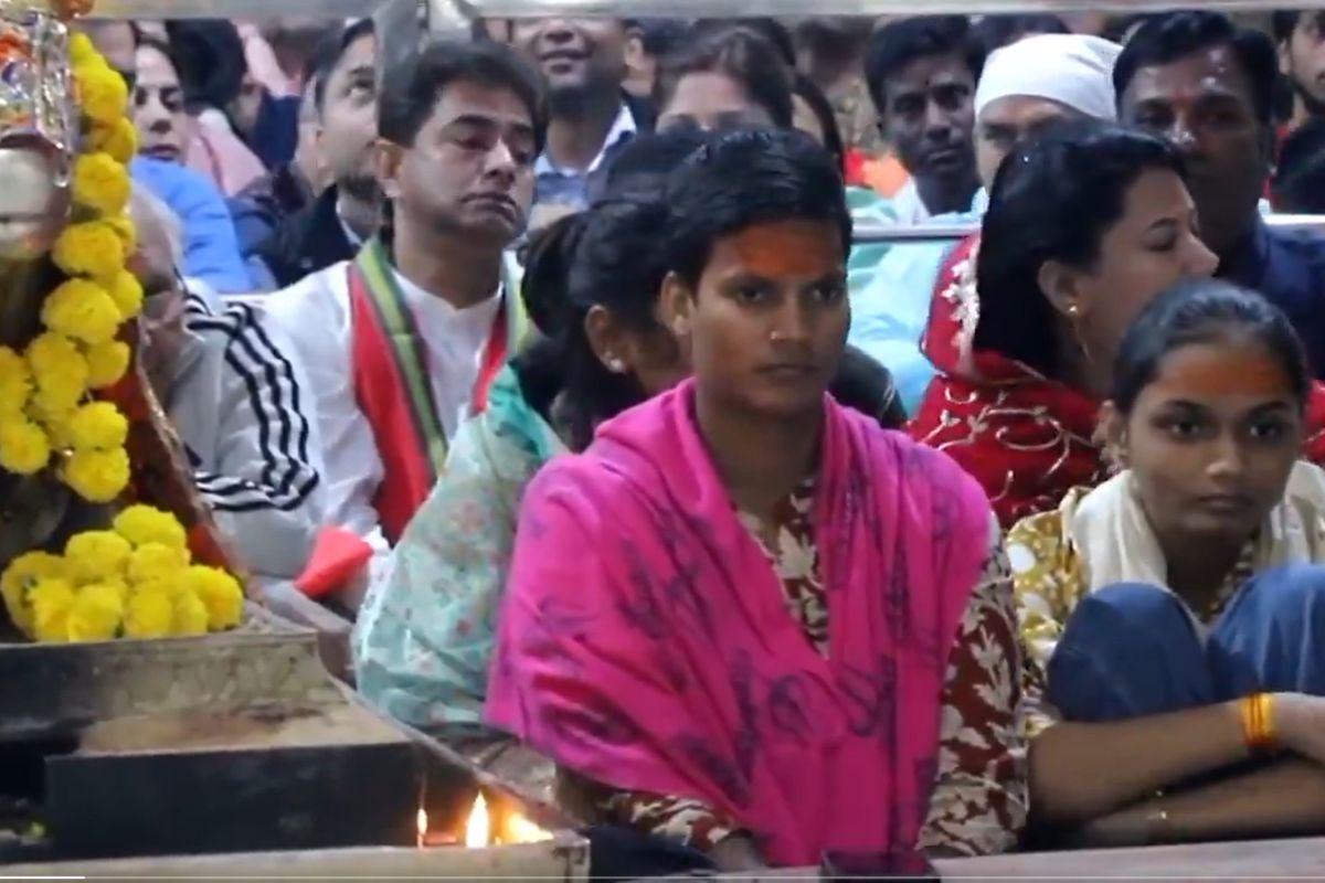 Indian cricketer Deepti Sharma offers prayers at the Shree Mahakaleshwar Temple in Ujjain on Sunday