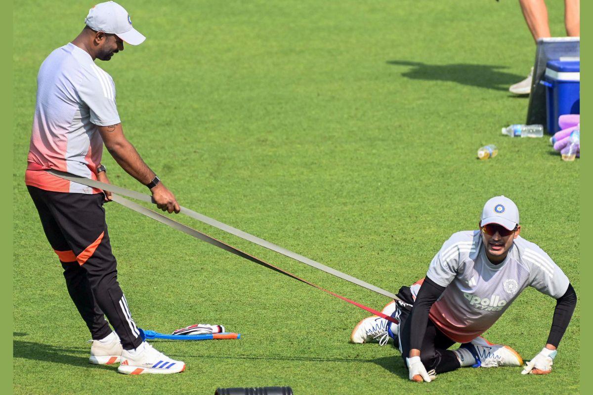 Shubman Gill at a team training session at Eden Gardens on Tuesday