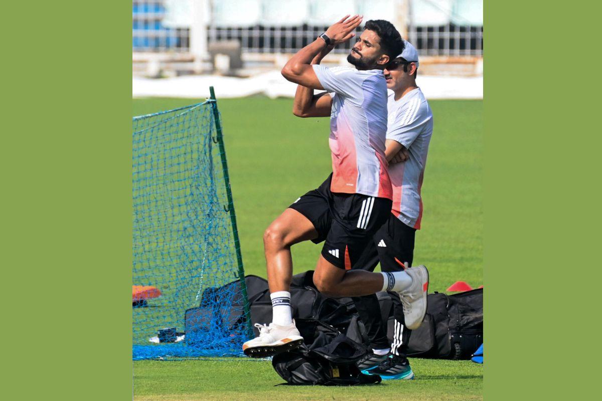 Seamer Akash Deep, who could be playing his first Test at home, bowls in the nets on Tuesday