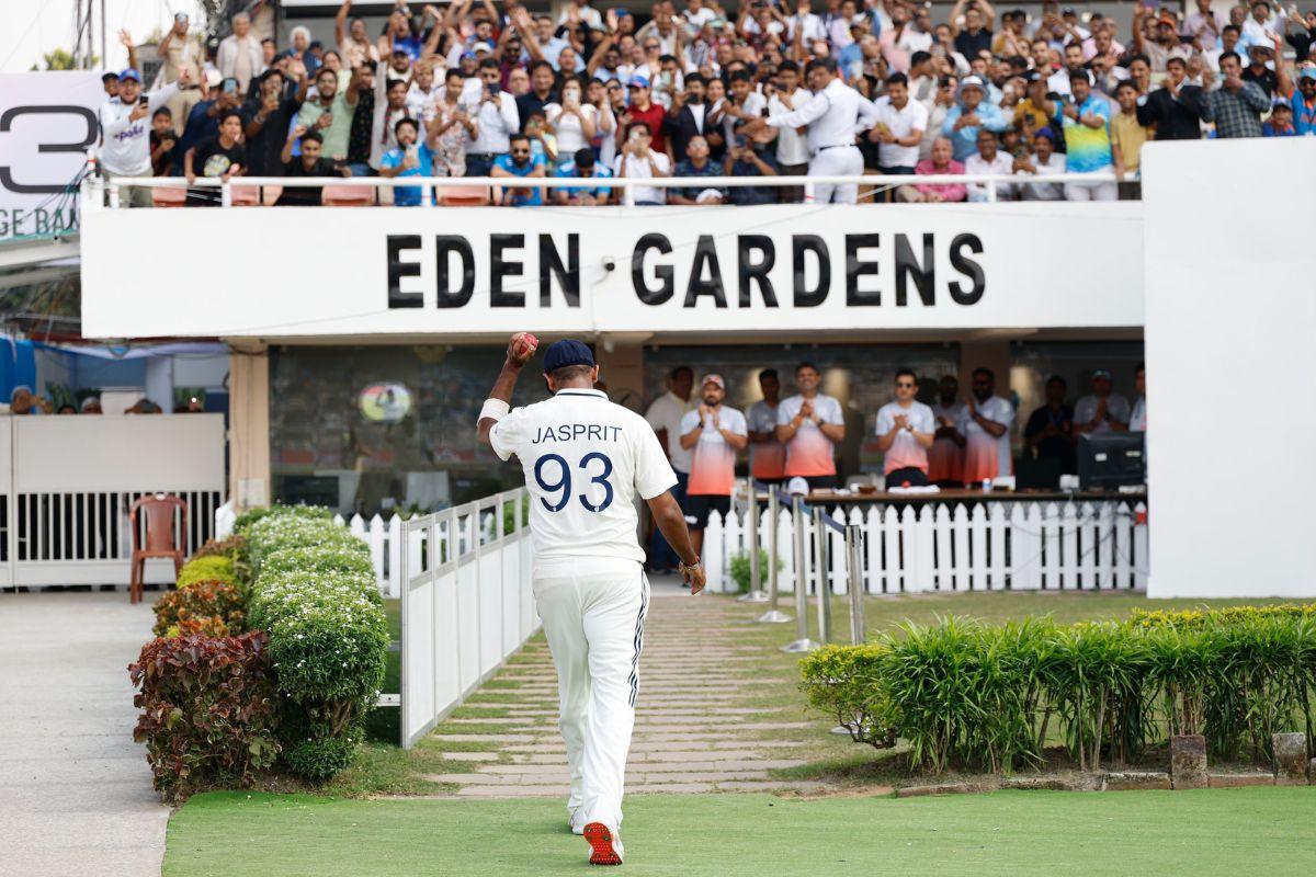 Jasprit Bumrah leads the team off the field after his five-wicket haul on Day 1 of the 1st Test against South Africa in Kolkata on Friday