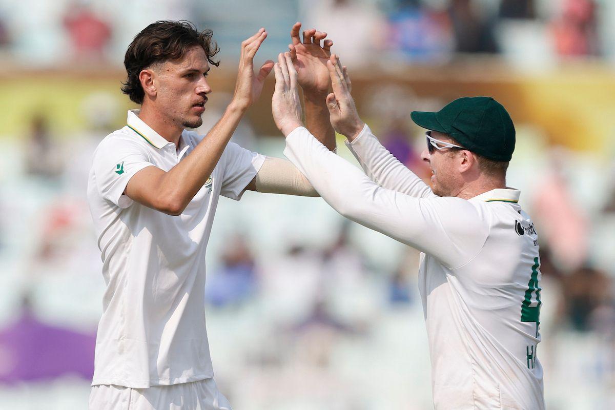 Marco Jansen celebrates the wicket of Mohammed Siraj