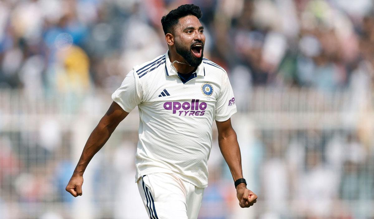 Mohammed Siraj celebrates the wicket of Keshav Maharaj