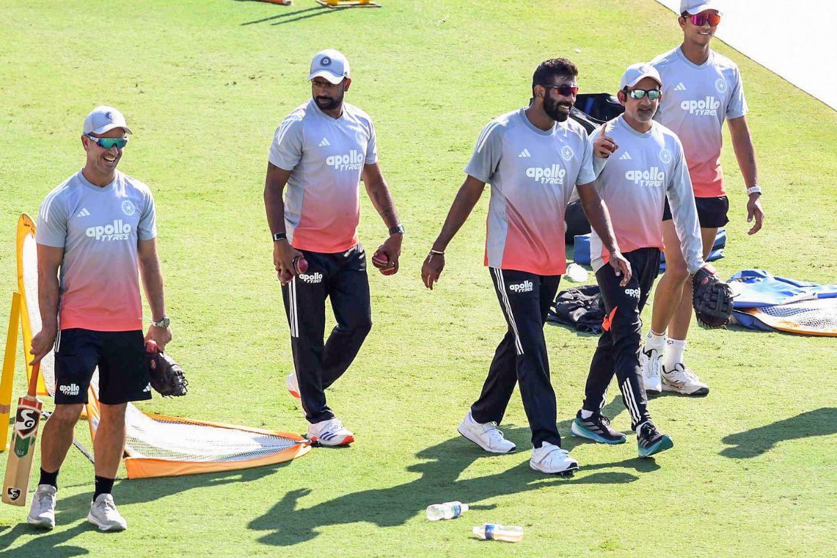  Indian Cricket team head coach Gautam Gambhir, team's assistant coach Ryan Ten Doeschate, players Jasprit Bumrah, Yashasvi Jaiswal during a practice sessionin Guwahati on Thursday. 