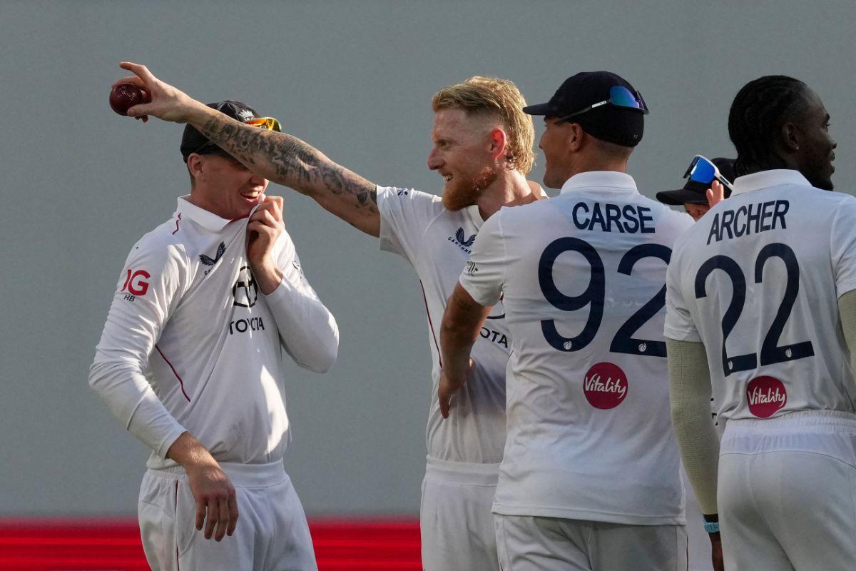 England's Ben Stokes celebrates with teammates after dismissing Scott Boland to complete his five-wicket haul 