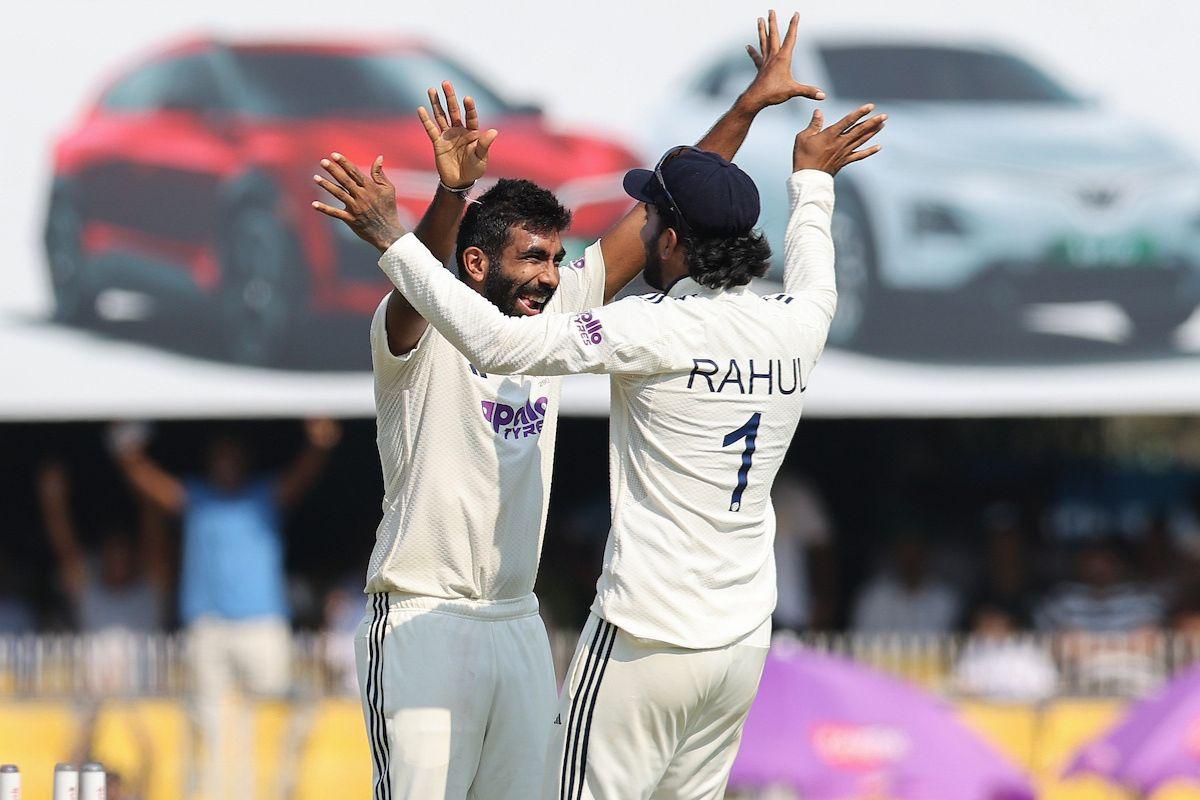 Jasprit Bumrah celebrates with K L Rahul after dismissing Aiden Markram on the cusp of the tea break on Day 1 of the first Test between India and South Africa in Guwahati on Saturday.