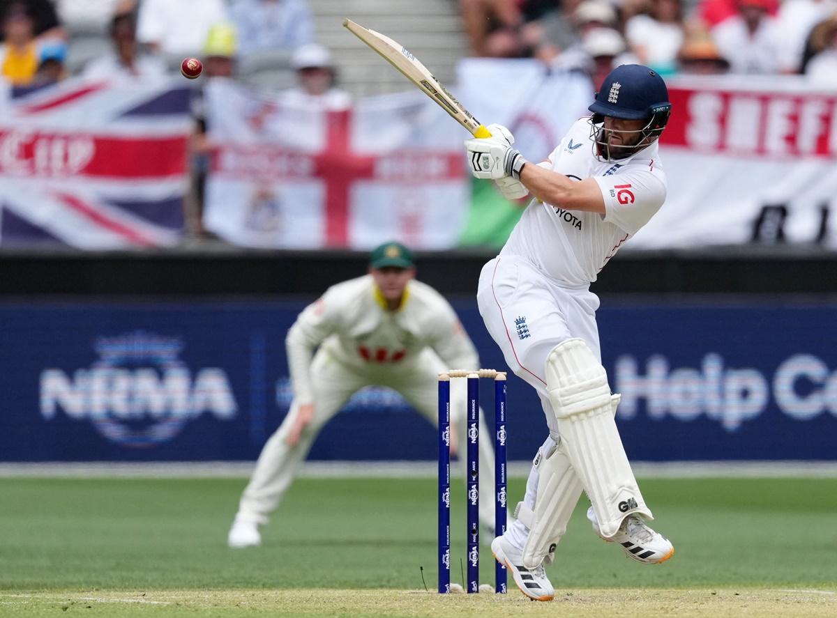 Opener Ben Duckett in action during England's second innings on Day 2 of the first Ashes Test in Perth on Saturday.