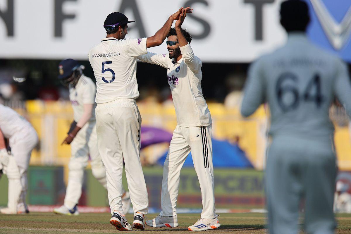 Ravindra Jadeja celebrates dismissing South Africa skipper Temba Bavuma