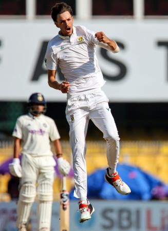 Marco Jansen celebrates the caught behind dismissal of Sai Sudharsan before it was ruled a no-ball.