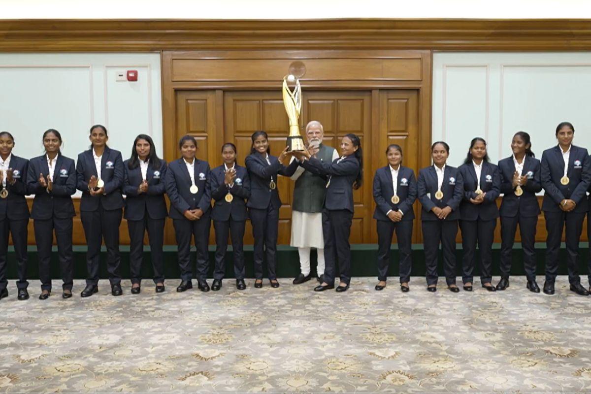PM Narendra Modi hosts the Indian blind women's cricket team that won the T20 World Cup in Sri Lanka on Sunday