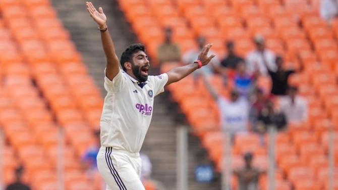 Jasprit Bumrah appeals for the wicket of John Campbell, caught behind by wicketkeeper Dhruv Jurel.