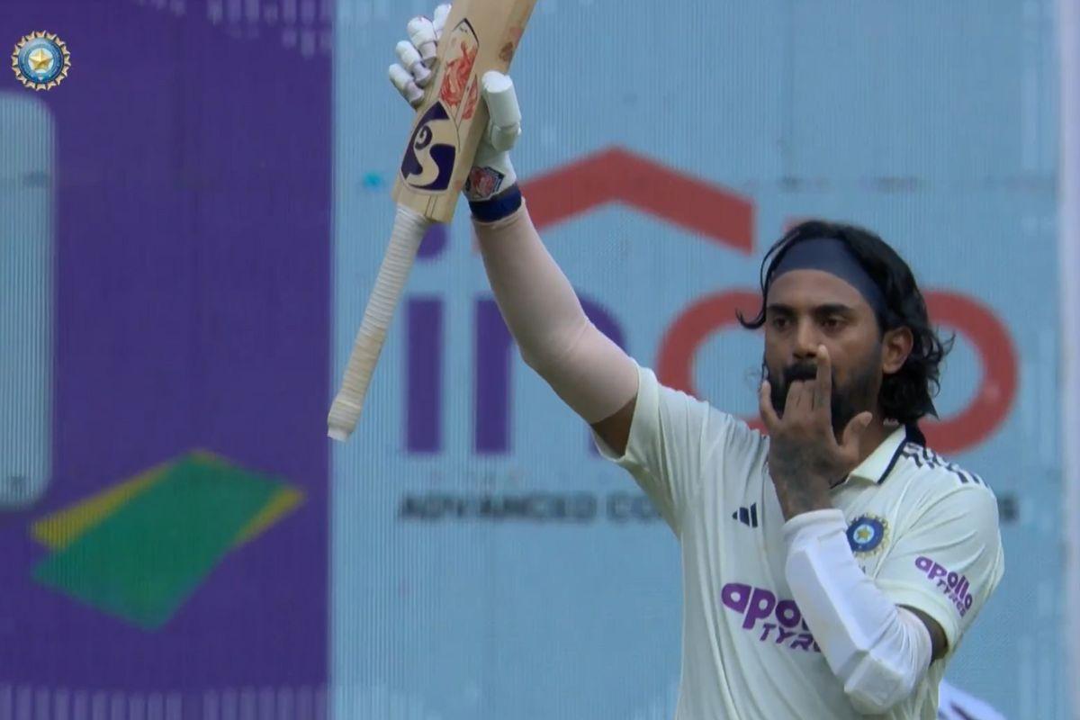 India opener KL Rahul celebrates his century against West Indies on Day 2 of the 1st Test in Ahmedabad on Friday