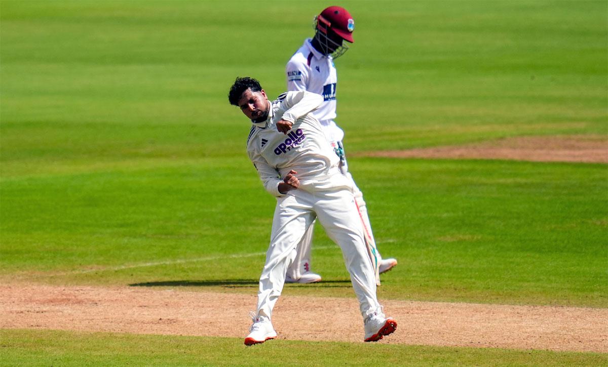 Kuldeep Yadav celebrates after dismissing Roston Chase