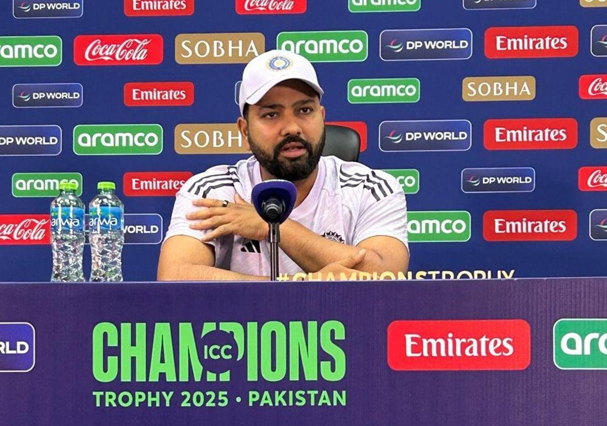 Rohit  Sharma addresses the media as captain in Champions Trophy.