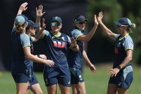 Australia players at a team training session on Monday
