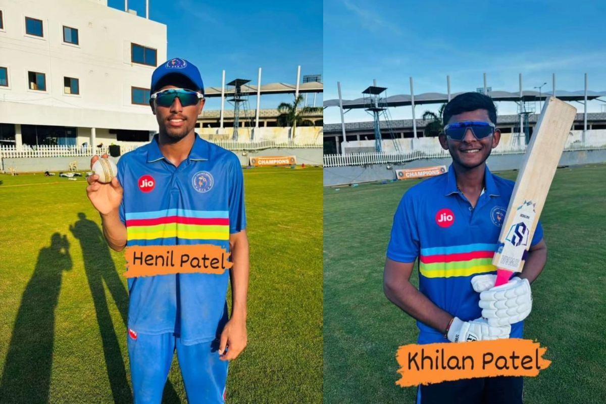 Right-arm pacer Henil Patel and left-arm spinner Khilan Patel scalped three Australian wickets each for 21 and 23 runs respectively