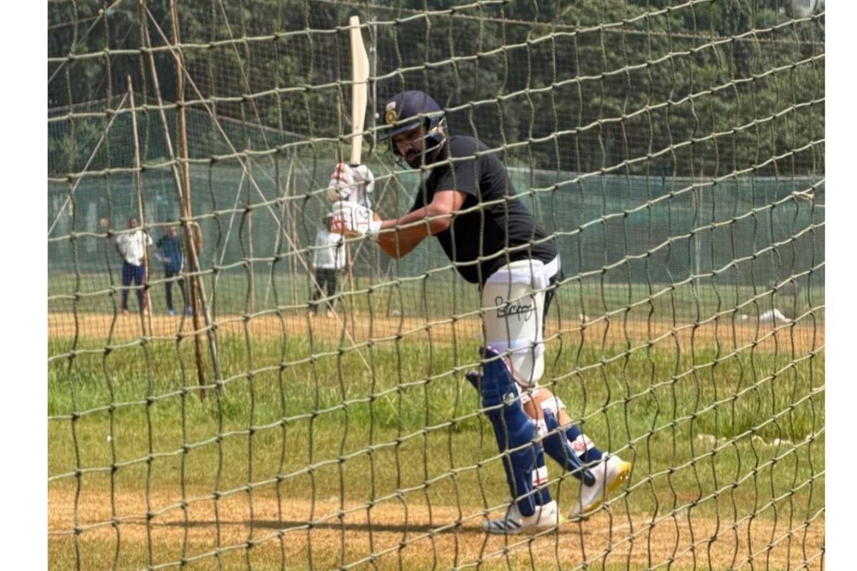 Rohit Sharma trains in the nets at Shivaji Park in Mumbai on Friday
