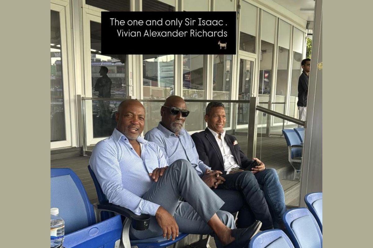 Brian Lara (left) and Viv Richards (right) watch proceedings of Day 2 of the 2nd Test between India and West Indies on Sunday