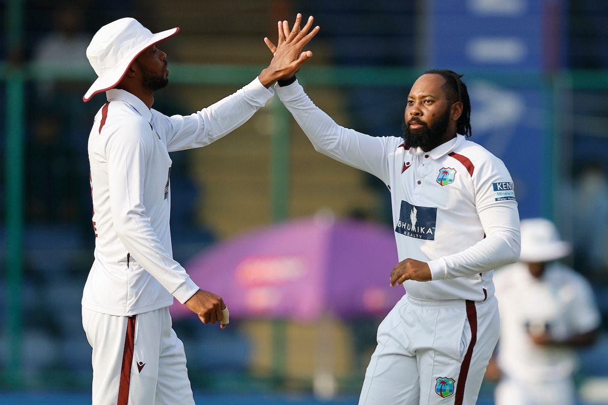 West Indies' Jomel Warrican celebrates 