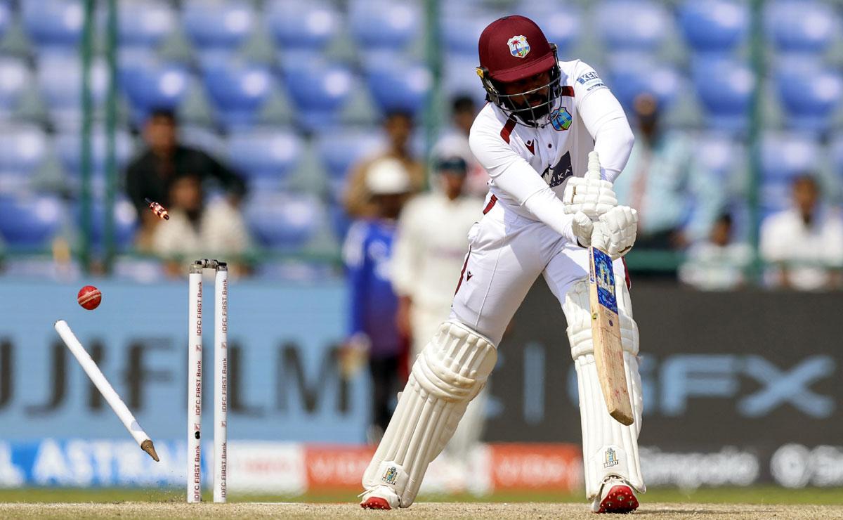 Jomel Warrican is bowled by Jasprit Bumrah Jomel Warrican is bowled by Jasprit Bumrah