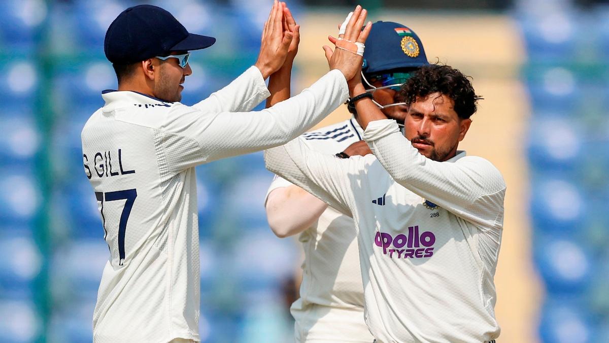 Kuldeep Yadav celebrates Kuldeep Yadav celebrates