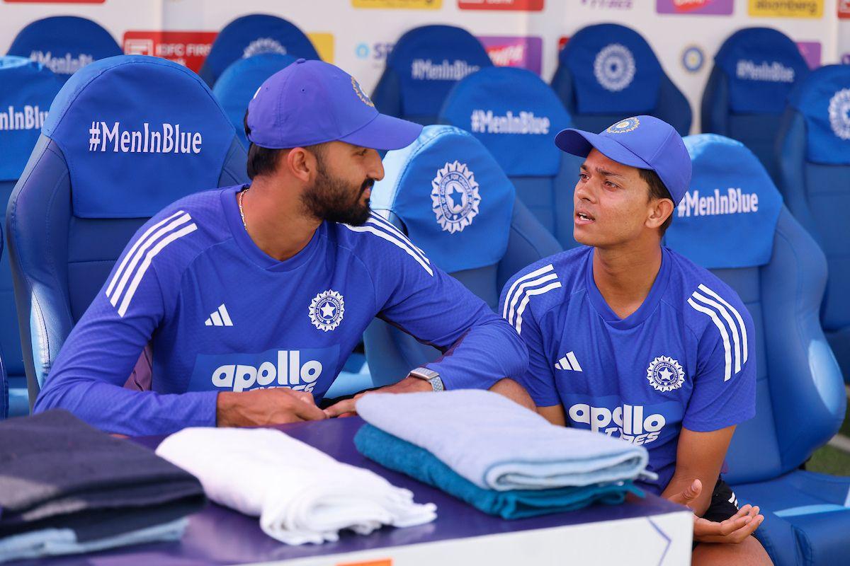 Devdutt Padikkal and Yashasvi Jaiswal chat ahead of Day 5 of the 2nd Test between India and West Indies in New Delhi on Tuesday