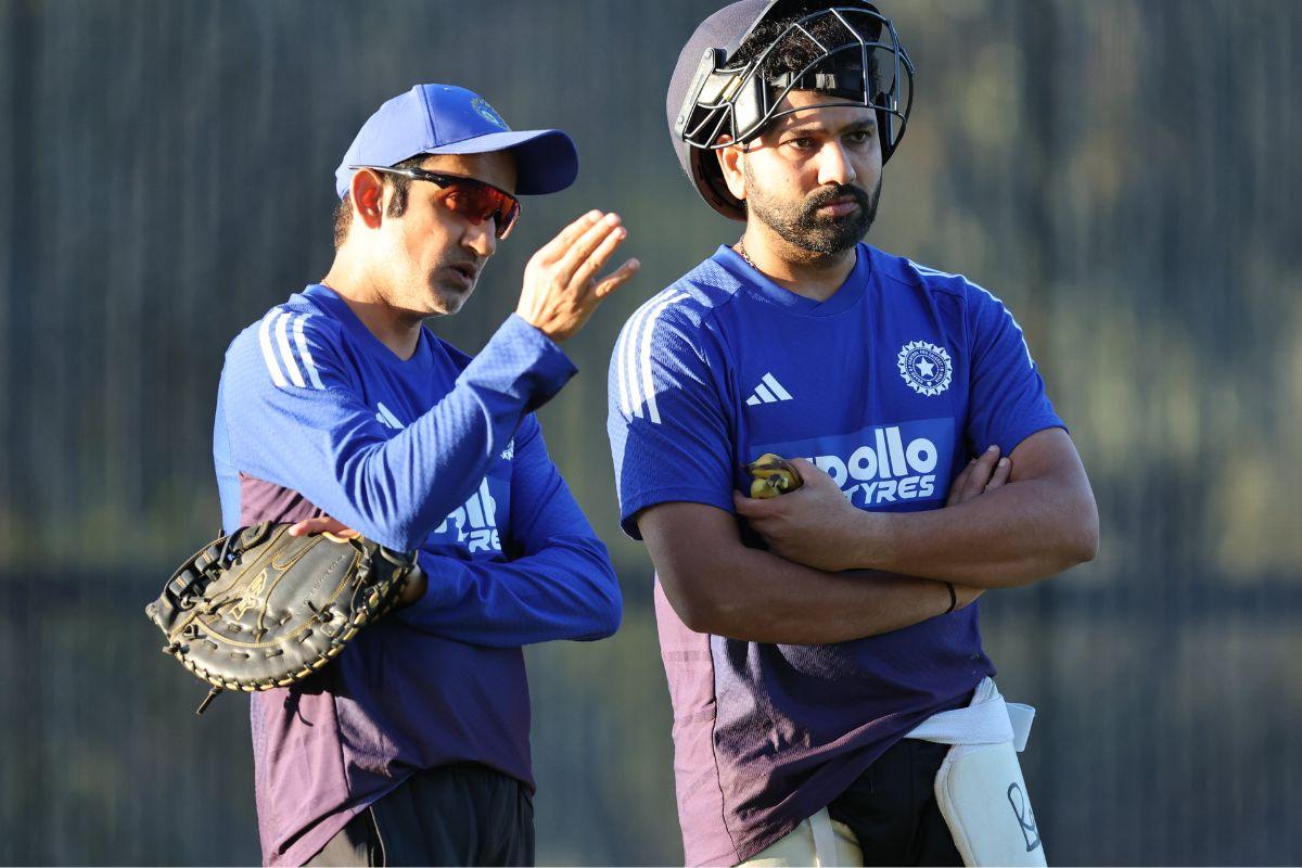 India Head Coach Gautam Gambhir with Rohit Sharma at the India nets session on Friday