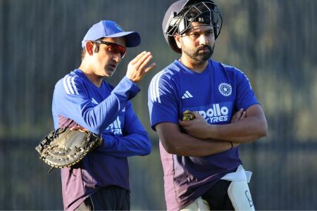 India Head Coach Gautam Gambhir with Rohit Sharma at the India nets session on Friday