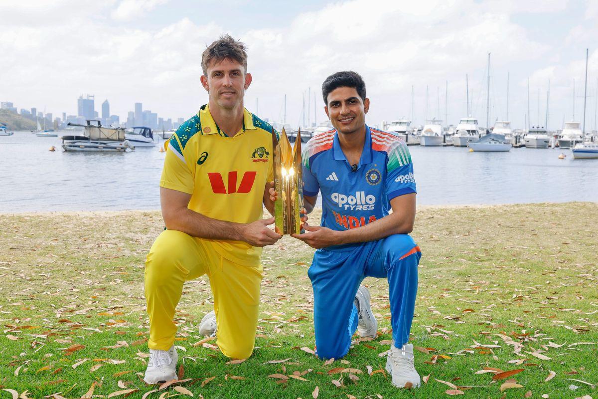 Australia captain Mitch Marsh and India captain Shubhman Gill on Saturday, the eve of their opening ODI in Perth, on Sunday