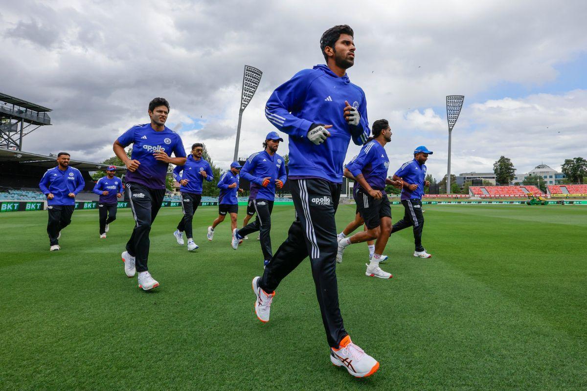 India players warm-up before practice