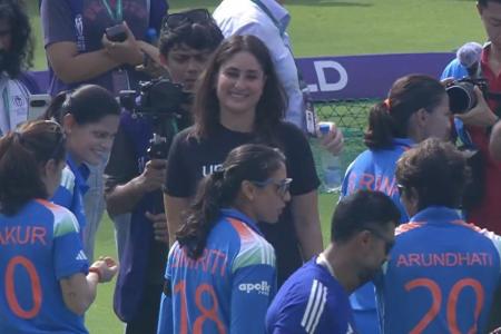 Actress Kareena Kapoor Khan at the DY Patil Stadium ahead of the ICC Women's World Cup match against Australia on Thursday