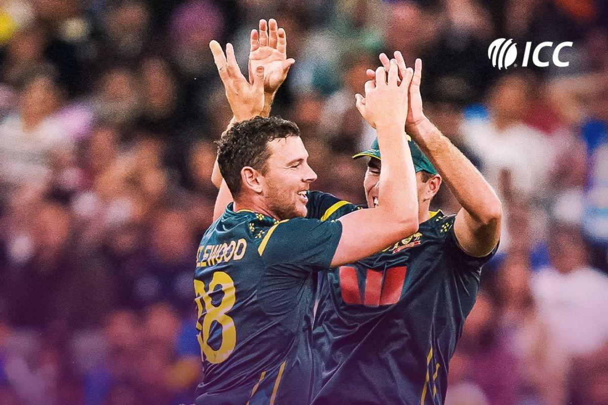 Josh Hazlewood celebrates