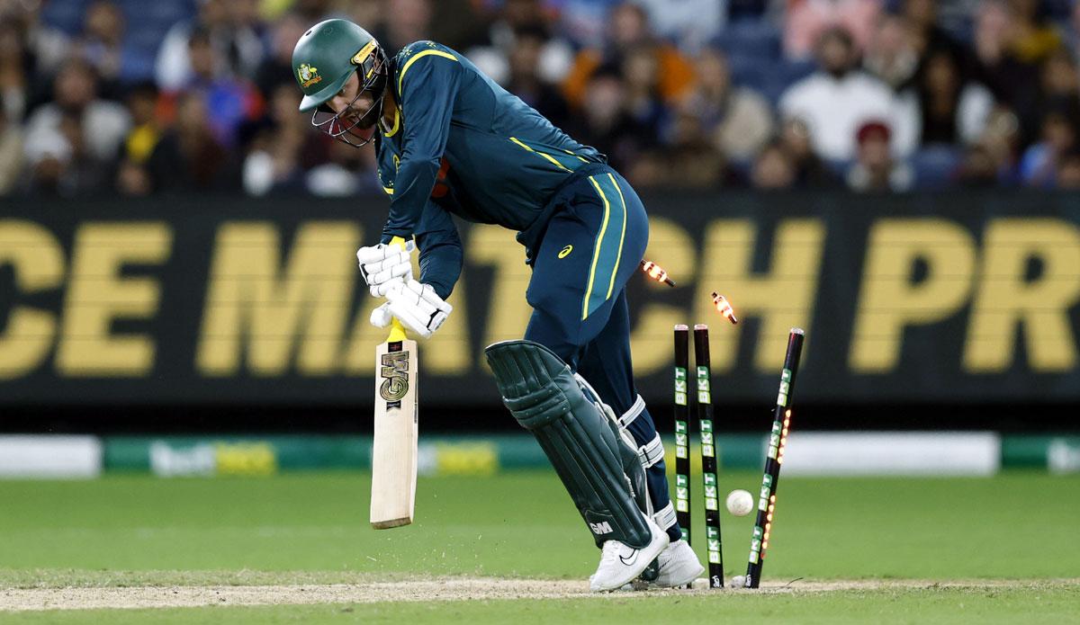 Matthew Short is bowled by Jasprit Bumrah