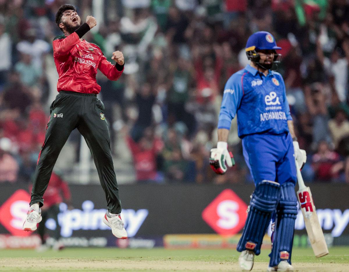 Bangladesh spinner Rishad Hossain celebrates Bangladesh spinner Rishad Hossain celebrates