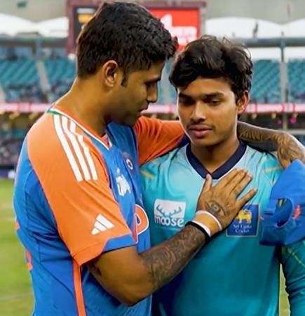 Suryakumar Yadav with Dunith Wellalage Suryakumar Yadav with Dunith Wellalage