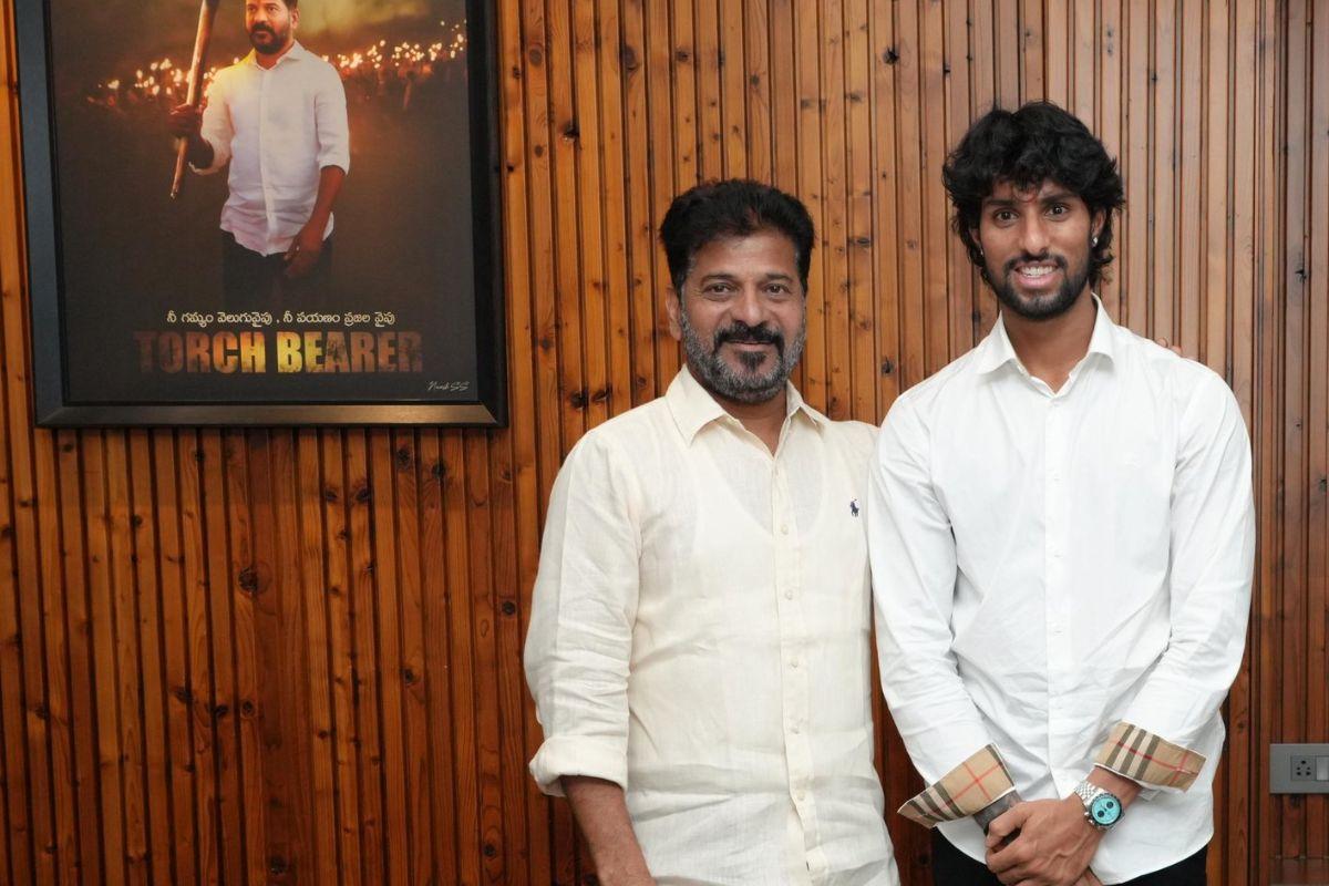 Indian cricketer Tilak Varma met Telangana CM Revanth Reddy on Tuesday