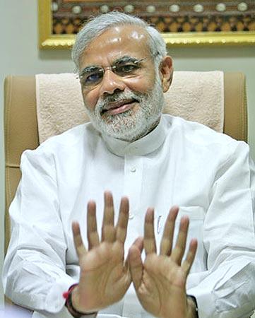 Narendra Modi in his office in Gandhinagar. Photograph: Rajesh Karkera/Rediff.com