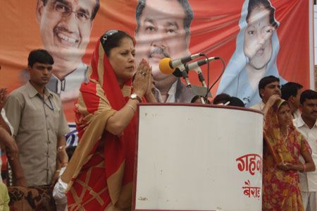 Yashodhara Raje campaigns during the 2009 Lok Sabha election. Photograph: Seema Pant/Rediff.com