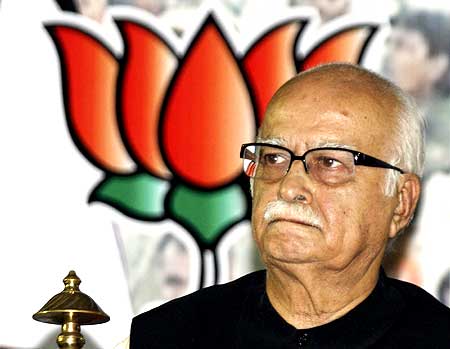 BJP leader L K Advani attends a party meeting in Ahmedabad on May 25