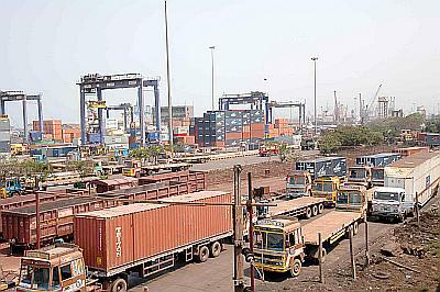 Container trucks at Ennore port