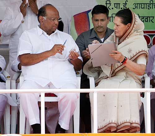 Nationalist Congress Party leader Sharad Pawar with Congress President Sonia Gandhi
